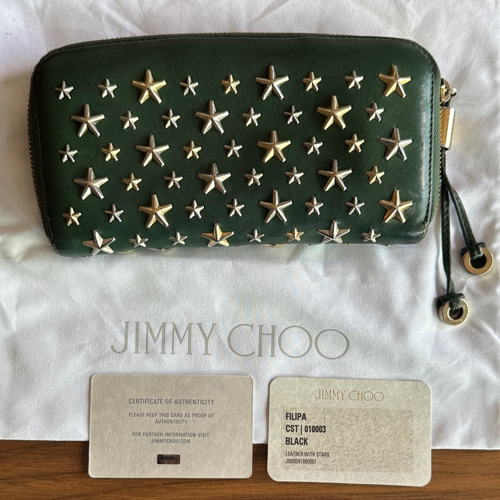 Jimmy Choo Forest Green Wallet with Star Studs - Picture 3 of 9